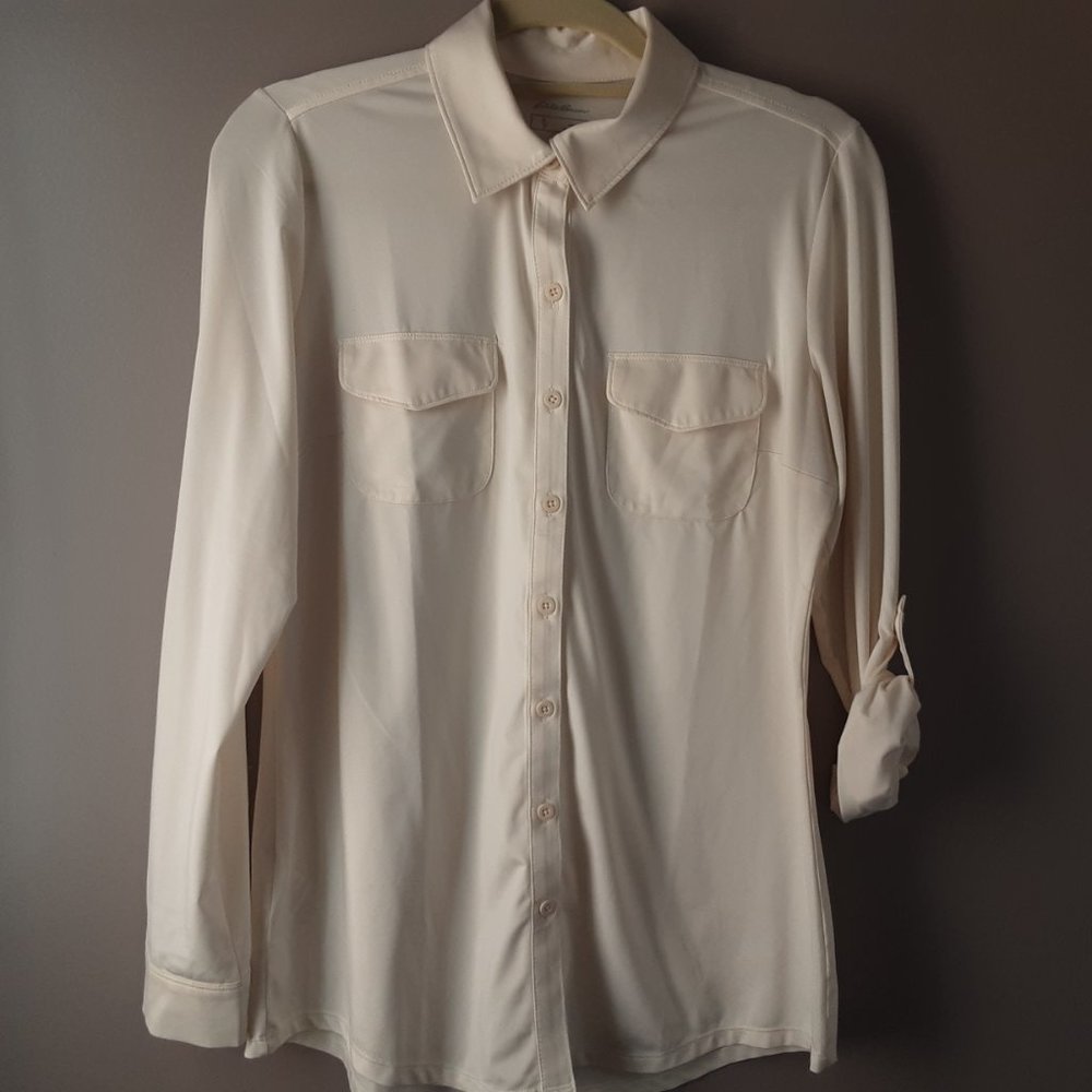 Eddie Bauer Button Shirt, Collar, Cream/ Ivory, M